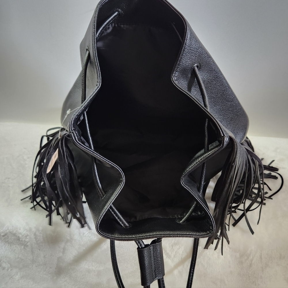 Victoria's Secret VS Black Faux Leather Western Boho Fringe Backpack NWT - Picture 12 of 16